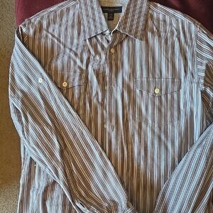 Banana Republic Men's Brown and White Striped Shirt